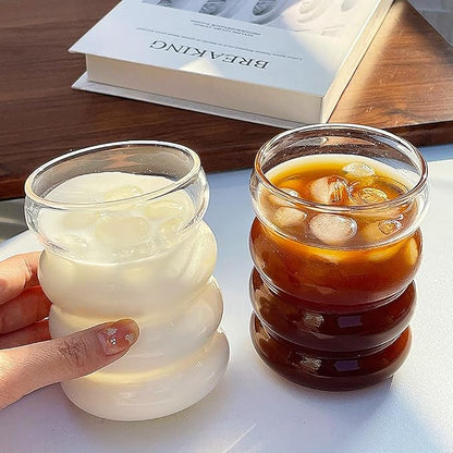 ALINK 16 oz Bubble Drinking Water Glasses Tumblers- Glass Cups Cute Ripple - Image 5