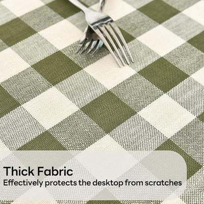 Gingham Round Tablecloth Table Cloth Heavy Duty Cotton Checkered Table Cloth Round Cover for Dining Room(R-Green, 53 inch Diameter)