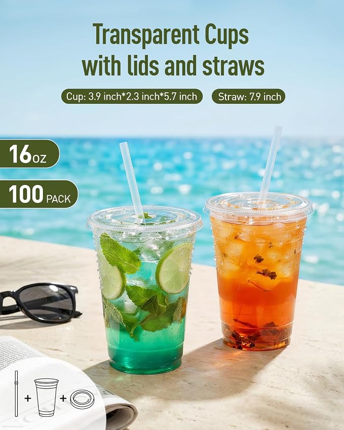 Plastic Cups with Lids and Straws：    Clear Disposable - Image 5