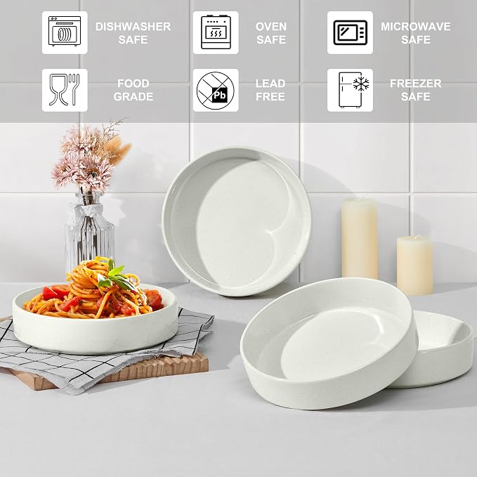 E-far Pasta Bowls Set of 4, 35oz Ceramic Large Salad Bowl Plates - Image 7