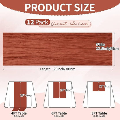 12 Pack Terracotta Cheesecloth Table Runner 10Ft, Christmas Table Runner 21.5 x - Image 2