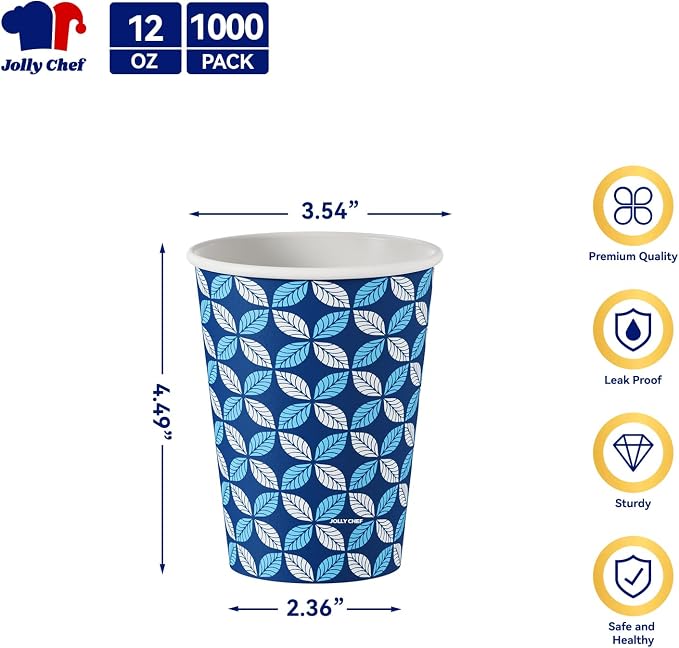 JOLLY CHEF 12 oz 1000 Pack Disposable Coffee Cups | Hot Paper Coffee Cups Bulk - Image 2
