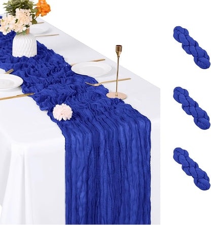3 Pack Royal Blue Cheesecloth Table Runner, 17 x 108 inch, Semi Sheer Boho by ACSUIT