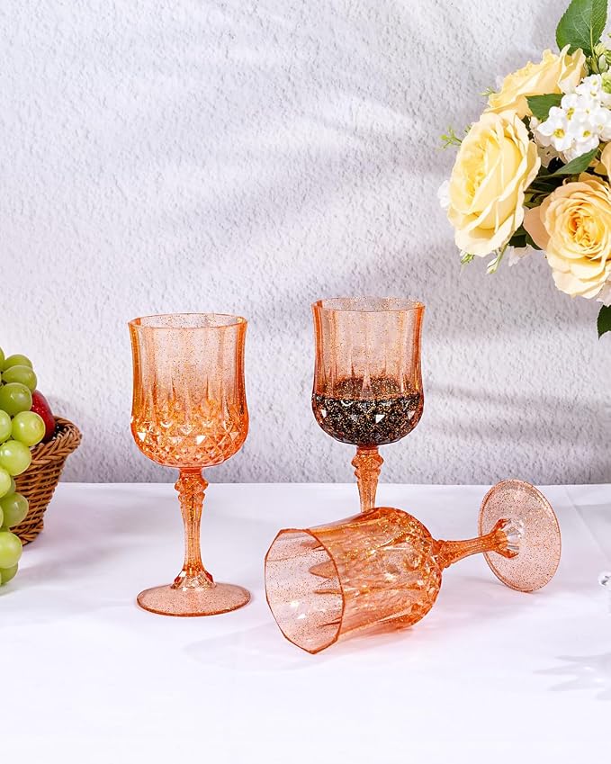 Ciaell 24 Pack Amber Plastic Wine Glasses - Image 8