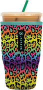 Sok It JavaSok Iced Coffee & Cold Soda Insulated Neoprene Cup Sleeve (Rainbow Leopard, Large: 30-32oz)