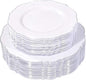 WDF 100pcs Silver Plastic Plates - High-end Baroque Design - Heavy Duty White &Silver Plates for Christmas Upscale Parties &Wedding