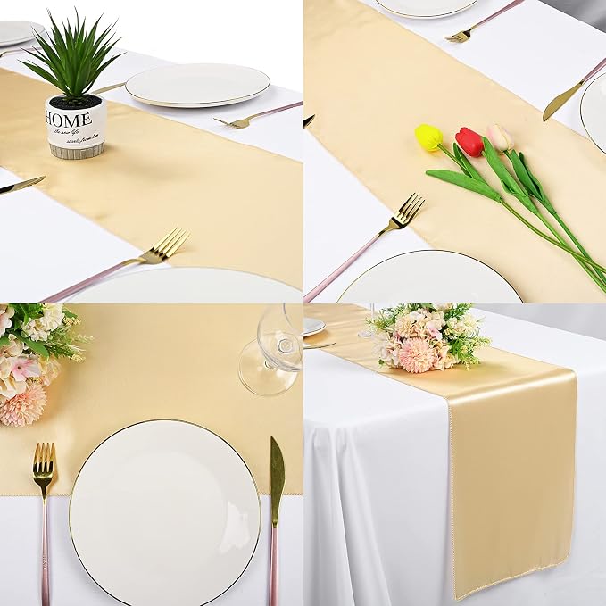 20-Pack Champagne 12 x 108 inches Long Premium Satin Table Runner | Wedding - Image 6