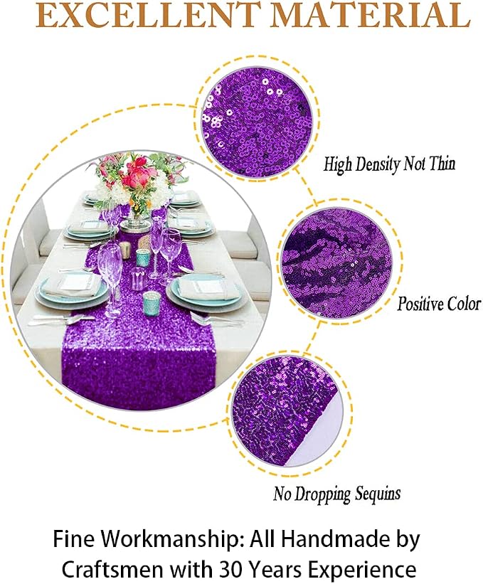 ShiDianYi Sequin Table Runners 10PCs 12x72 Purple Glitter Table Cover - Image 5