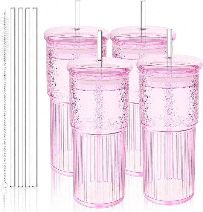 Luiaiog 20oz Glass Cups with Lids and Straws by Luiaiog