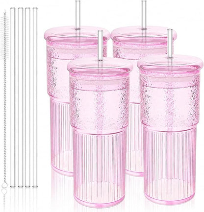 Luiaiog 20oz Glass Cups with Lids and Straws by Luiaiog