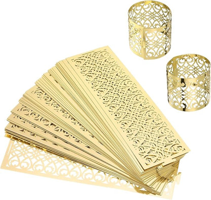 uxcell 100Pcs Napkin Rings Laser Cut Foil Paper, Napkin Holder Hollow Napkin Bands for Weddings Party Serviette Table Decoration Restaurant (Reflective Gold, 5.3 x 1.6)