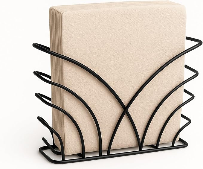Napkin Holder for Table Countertop, Modern Decorative Sturdy Iron Black Metal by DIVINEGLANCE