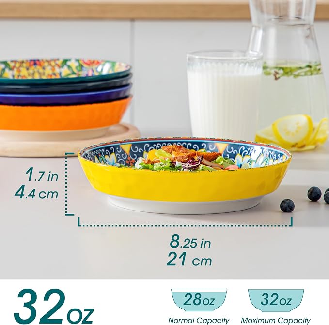 vancasso 32 Oz Pasta Bowls Set of 6, Ceramic Bohemian Soup Salad Bowls | - Image 2