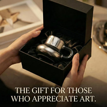 Volcanic Ash Titanium Finish Coffee Mug and Saucer Set | Modern Sculptural - Image 6