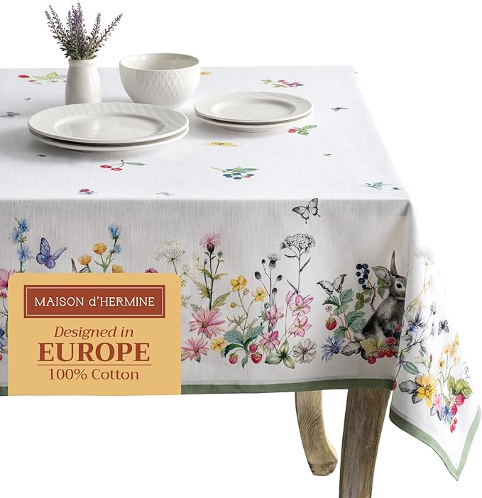 Maison d' Hermine Table Cloth Rectangle Table 100% Cotton 70 x 90 Inches Tablecloth Reusable Decorative for Dining Room Farmhouse Home Valentines Day Decorations Spring Summer - Printemps