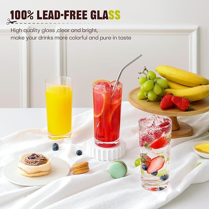 Highball Glasses Set of 8, 16oz Tall Drinking Glasses, Water Glass - Image 2