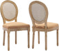 Vintage French Rattan Dining Chairs Set of 2, Round Back Accent Chairs with Rattan Backrest and Upholstered Linen Seat, Solid Wood Frame Sillas de Comedor for Dining Room & Kitchen, Camel