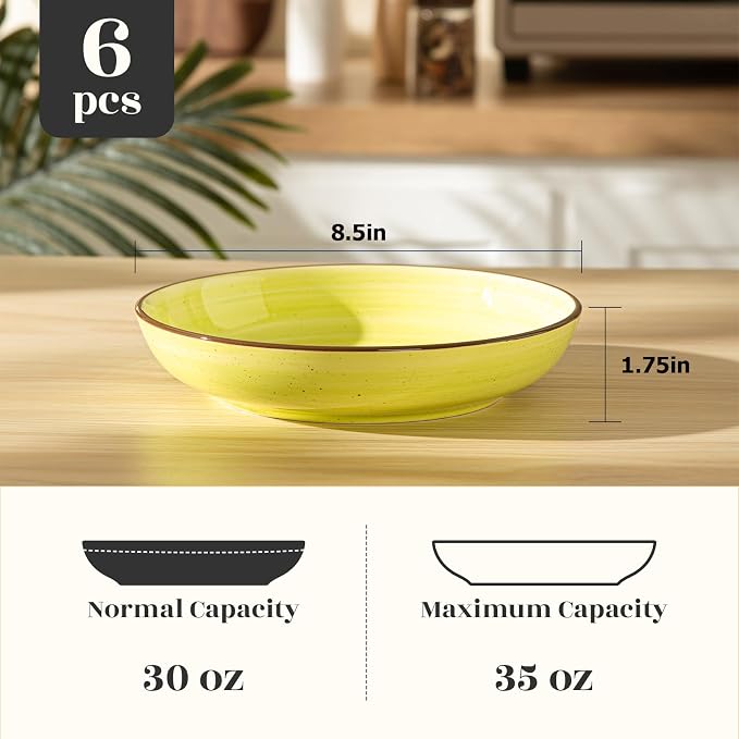 Y YHY Pasta Bowls Set of 6, 30 oz Ceramic Shallow Bowls, Serving Bowls Pasta - Image 2