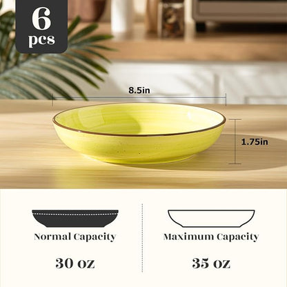 Y YHY Pasta Bowls Set of 6, 30 oz Ceramic Shallow Bowls, Serving Bowls Pasta - Image 2