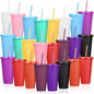 24 Pack Plastic Tumblers with Lids and Straw, Reusable Cups with Lids and by LEIFEOSH