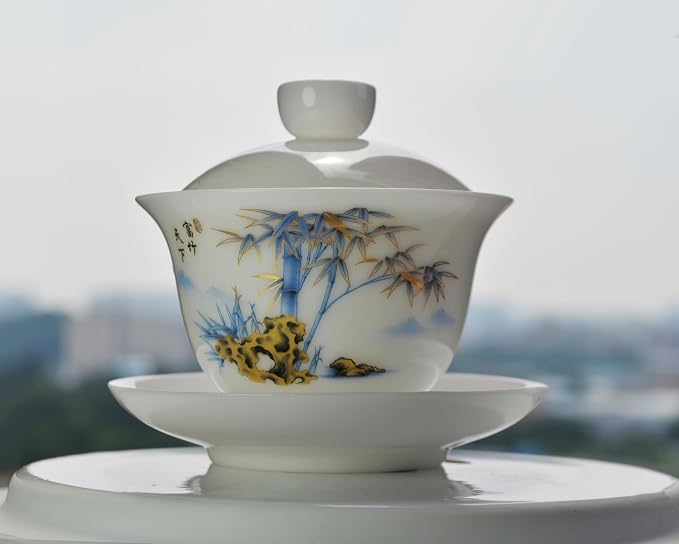 Liang baobao Ice Jade White Porcelain Gaiwan, 5oz Teacup Suet-fat Jade - Image 3