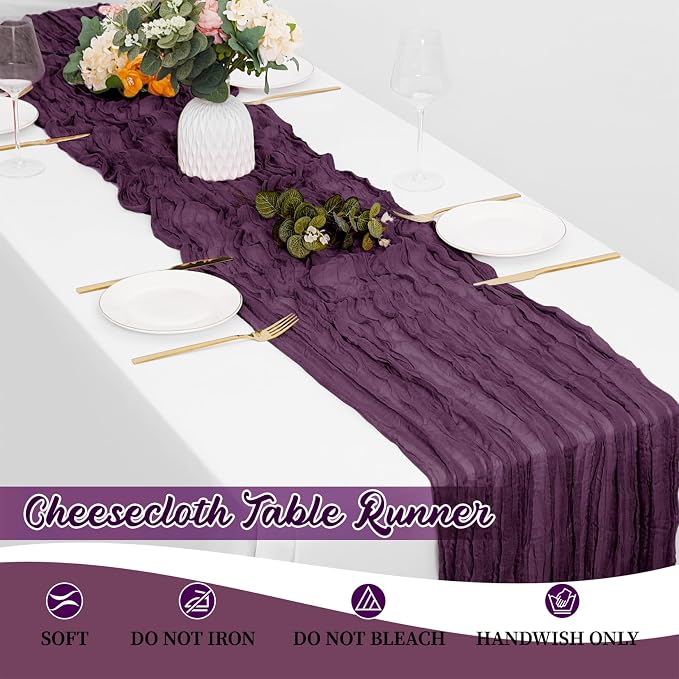 16 Pack Dark Purple Cheesecloth Table Runners 20x120 Inch Gauze Table Runner - Image 6