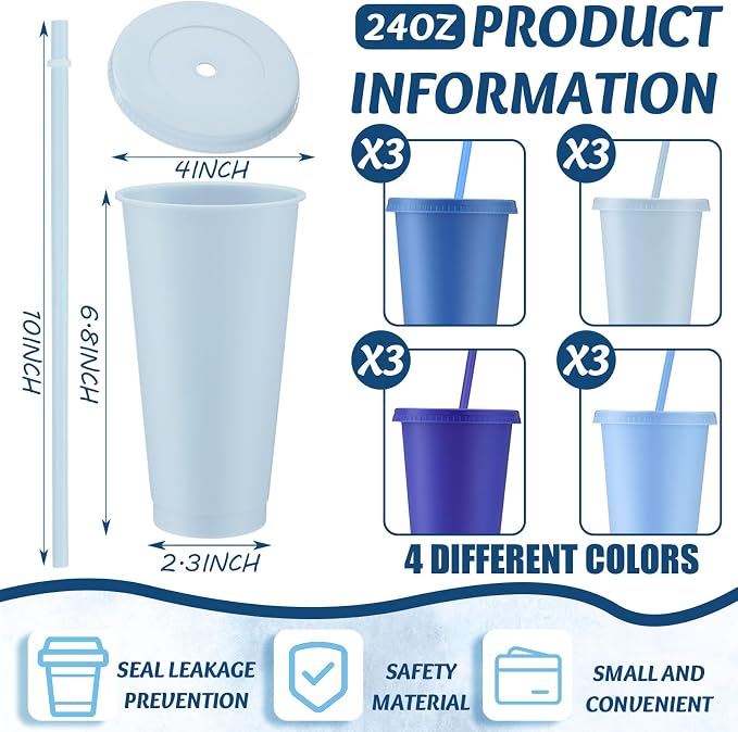 Skylety 12 Pcs Gray Blue Plastic Cups - Image 2