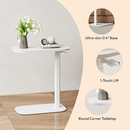 SANODESK Small Standing Desk Pneumatic Height Adjustable Small Sit Stand Desk Laptop Desk Overbed Table Computer Cart for Home Office Computer Workstations(23.6" W x 13.8" D,White)