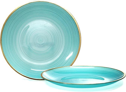 " OCCASIONS " 100 Plates Pack,(50 Guests) Premium Wedding Party Disposable Plastic Plates Set -50 x 10'' Dinner + 50 x 7'' Salad/Dessert (Belize in Aqua & Gold)