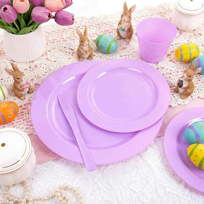 KIRE 150 PCS Purple Plastic Plates - Image 3