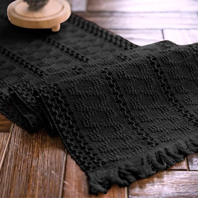 Macrame Table Runner Pure Black Boho Table Runners by AlynsehomCreateaBetterLife