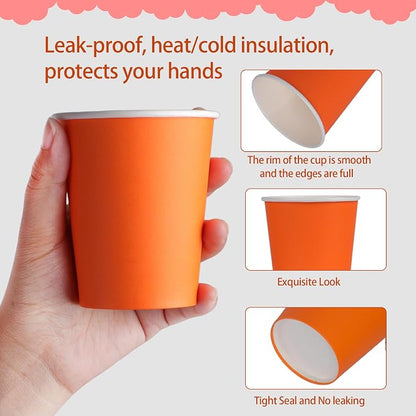 120 Pack 9 oz Disposable Orange Paper Cups - Image 4