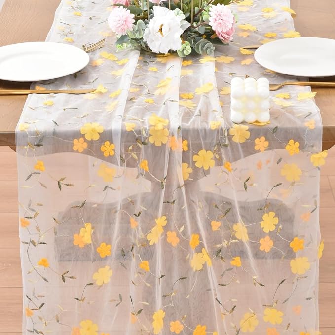 Wildflower Floral Sheer Tulle Gauze Table Runner Wedding Baby Shower Decor | - Image 3