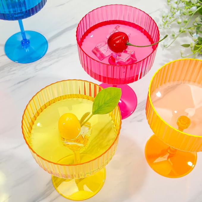Jingmore 12 Pcs Ribbed Martini Glasses 10 oz Disposable Plastic Vintage Ribbed - Image 5