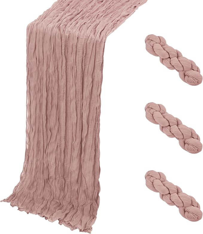 3 Pack Dusty Pink Cheesecloth Table Runner, 17 x 108 Inch, Gauze Cheese Cloth by Yorcari