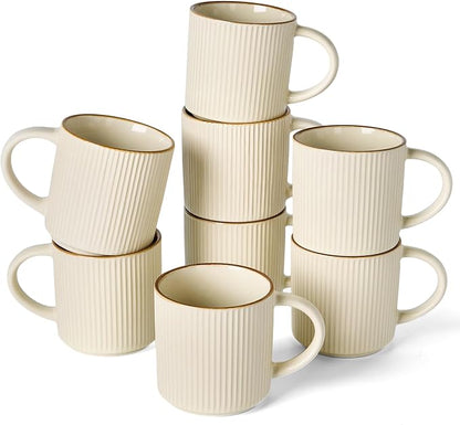 famiware Star Coffee Mug Set for 8, Handcrafted 12 oz Ceramic Stoneware Mugs by Famiware