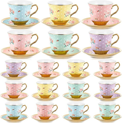 Teenyyou Set of 18 Tea Cups and Saucers Tea Party Decorations Floral Porcelain by Teenyyou