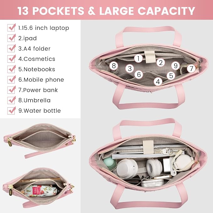 LOVEVOOK Laptop Bag for Women 15.6 inch, Diamond Quilted Work Womens Laptops - Image 3
