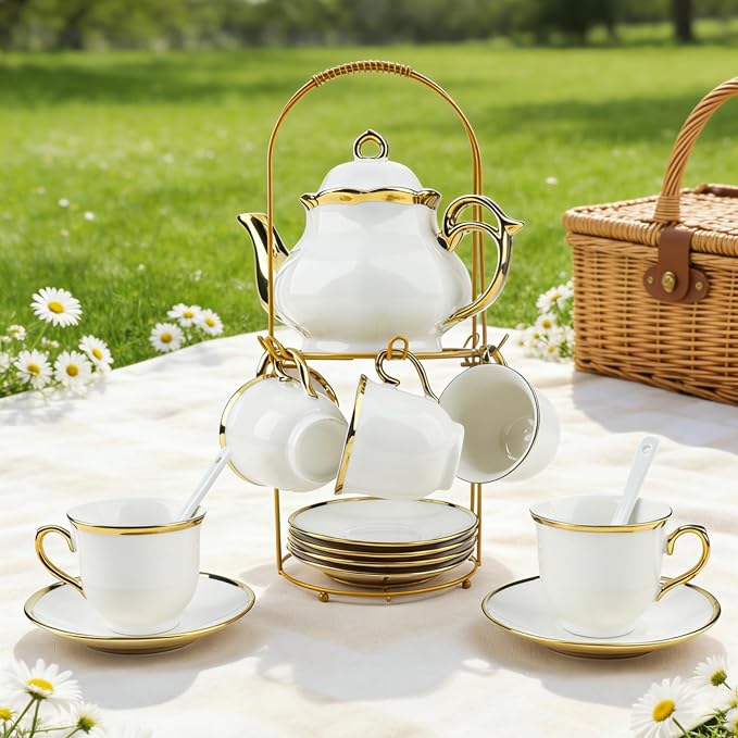 20-Piece Porcelain Tea Sets for Adults, British Style Tea Party Sets for 6 - Image 5