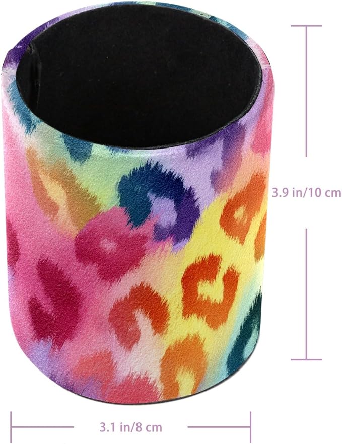 Leather Pen Holder for Desk, Colorful Leopard Print Pencil Cup Pen Organizer - Image 3