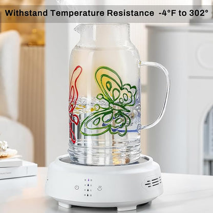 Glass Pitcher with Lid and Handle,2 PACK 68 oz/2 Liter Vintage Hand Painted Butterfly Design Fridge Water Pitcher, Borosilicate Glass Water Carafe for Hot/Cold Water Iced Sun Tea,Heat Resistant