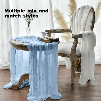 Artoid Mode Boho Ice Blue Gauze 3 Pieces Wedding Table Runner, 120 Inch - Image 3