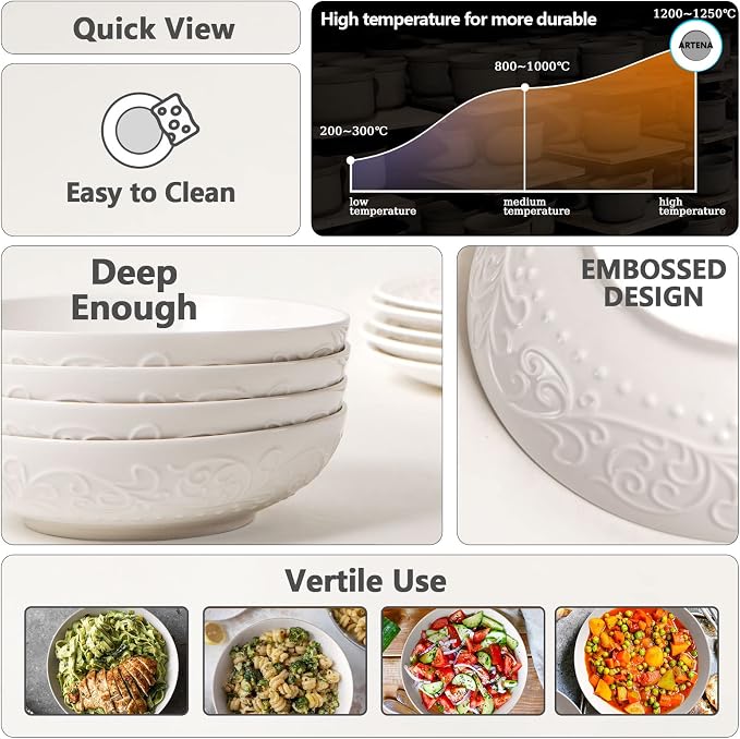 Pasta Bowls 32oz, Ceramic Large Salad Bowls 8 inch, Entertaining, Dinner - Image 9