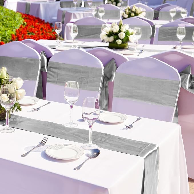 Aneco 16 Pack Satin Table Runner 12 x 108 Inch Silver Long Wedding Satin Silk - Image 5