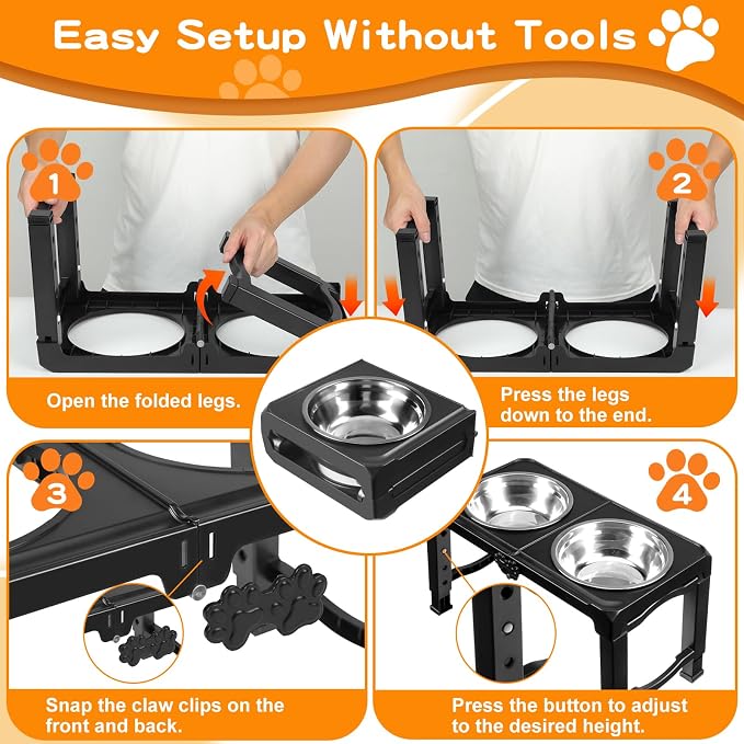 COMESOON Elevated Dog Bowls, 5 Adjustable Heights Raised Dogs Food Bowl Stand - Image 7