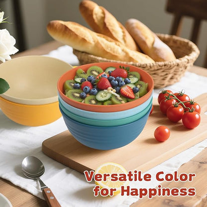 Wrova Wheat Straw Camping Bowls Sets of 6,Unbreakable 26oz Lightweight Bowls Sets for Outdoors Activity,Breakfast Bowls for Cereal and Salad.Vibrant Series