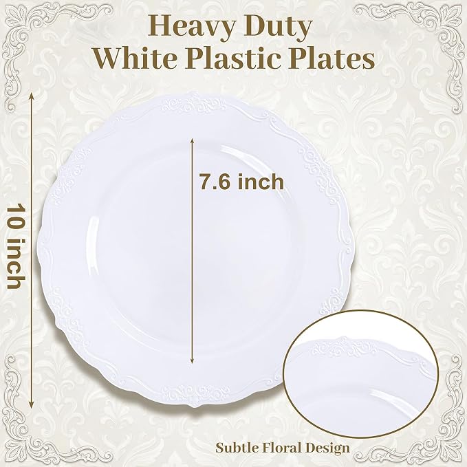 DaYammi 60PCS White Plastic Plates, Heavy Duty White Disposable Plates Premium - Image 9