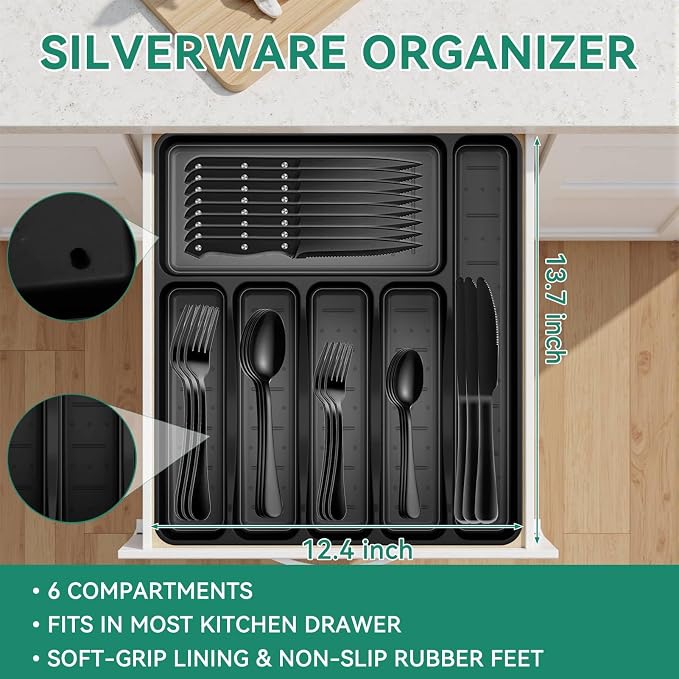 JUNLIN 49 Pieces Black Silverware Set - Image 3