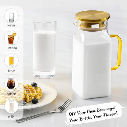 40 oz,1.2Liter Square Glass Pitcher with Lid and Spout, Water Pitchers with Handle for Fridge, Borosilicate Glass Carafe for Hot/Cold Drink, Large Jug for Iced Tea, Coffee, Beverage, Cold