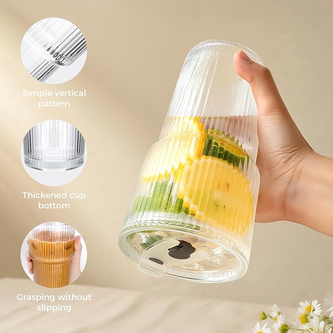 4PCS 20oz Glass Cups with Lids and Straws, Iced Coffee Cups with Lids, Stylish - Image 4